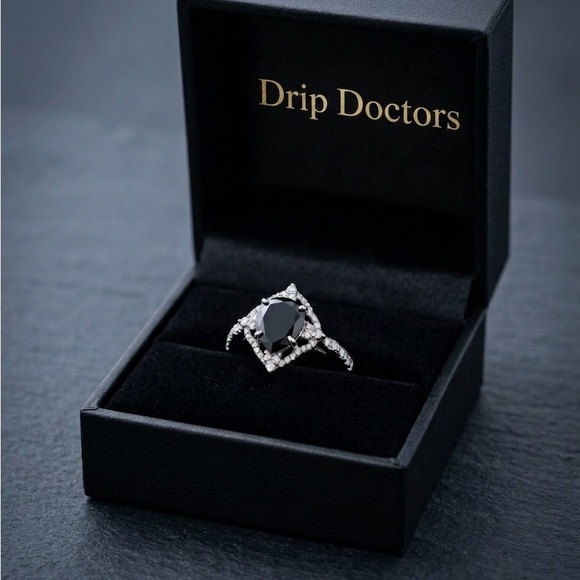 Peoples Jewelry - Drip Doctors Black Pear Halo Ring with Pavé Split Shank